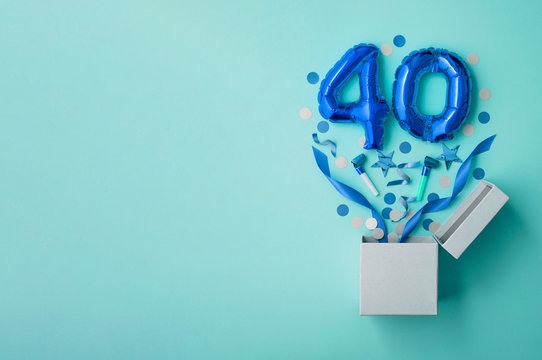 Number 40 birthday balloon celebration gift box lay flat explosion
