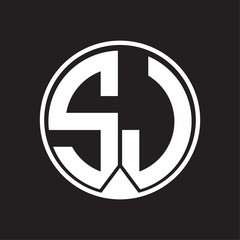 SJ Logo monogram circle with piece ribbon style on black background