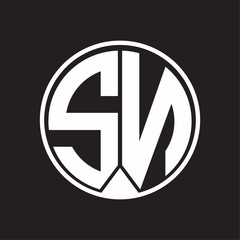 SN Logo monogram circle with piece ribbon style on black background