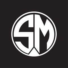 SM Logo monogram circle with piece ribbon style on black background