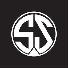 SS Logo monogram circle with piece ribbon style on black background