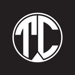TC Logo monogram circle with piece ribbon style on black background