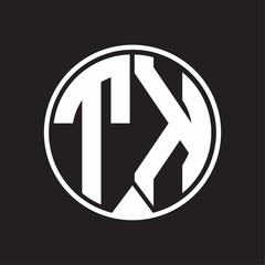 TK Logo monogram circle with piece ribbon style on black background