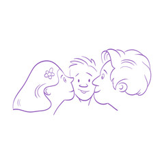 Mother and father kissing their child. Comics cartoon style vector illustration. 