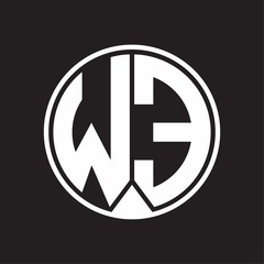 WE Logo monogram circle with piece ribbon style on black background