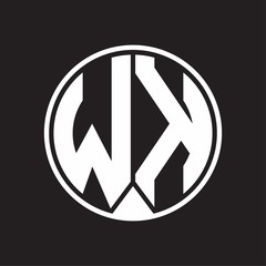 WK Logo monogram circle with piece ribbon style on black background