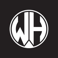 WH Logo monogram circle with piece ribbon style on black background