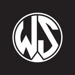 WS Logo monogram circle with piece ribbon style on black background