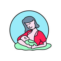 Breastfeeding Single Doodle Icon. mother feeding a baby vector illustration Flat outline  cartoon style.