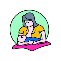 Obraz na płótnie Canvas Breastfeeding Single Doodle Icon. mother feeding a baby vector illustration Flat outline cartoon style.