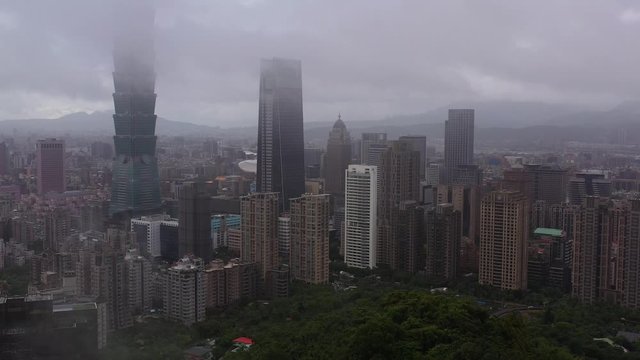 Aerial Taiwan Downtown September 2019 Overcast Day 4K Mavic Pro  Aerial video of downtown Taipei in Taiwan from Hushan Hiking trail on a cool foggy overcast day.