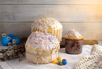Spring easter cakes on a light background in a rustic style
