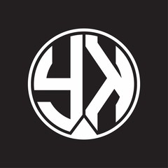 YK Logo monogram circle with piece ribbon style on black background