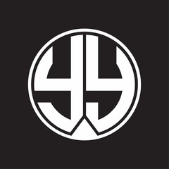 YY Logo monogram circle with piece ribbon style on black background