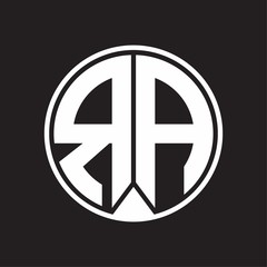 RA Logo monogram circle with piece ribbon style on black background