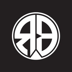 RB Logo monogram circle with piece ribbon style on black background