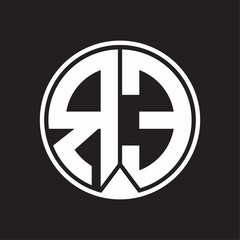 RE Logo monogram circle with piece ribbon style on black background