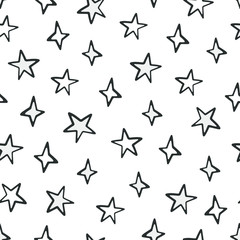 Hand drawn seamless pattern of cute stars on a white background. Doodle vector illustration for Birthday, greeting card, invitation, wallpaper, wrapping paper