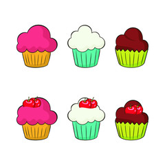 Sweet Cupcake vector illustration isolated on white background. Sweets muffins and cream with flat vector Illustration of cupcake with strawberry