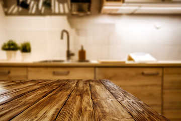 deskof free space and kitchen interior 