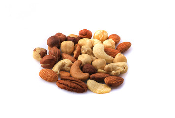 mix of nuts on a white background isolated