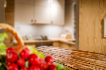 deskof free space and kitchen interior 