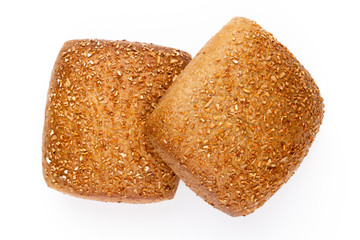 Rye eco breads on the white background.