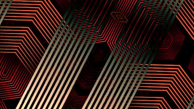 Analog retro style visuals with brightness variations, symetrical pattern and fast moving detailed pattern.