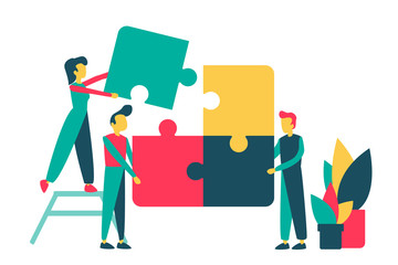 concept of creative teamwork with puzzle and characters