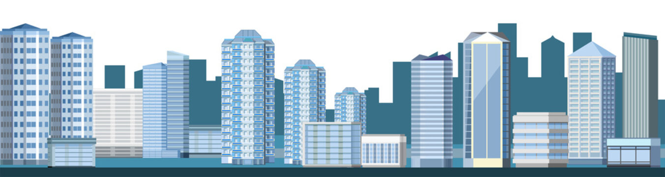 Abstract image of a modern city. Residential high-rise buildings with comfortable apartments and comfortable business office centers. Background. Isolated vector.