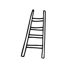 Stairs,  fixing repairing tool, instrument cartoon cute hand drawn doodle vector illustration, element, sticker, icon. Black monochrome design. Isolated on white background. Easy to change color.