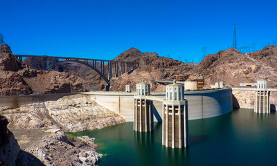 Clark County, Nevada / USA - August 27th, 2012: The Hoover Dam in the Black Canyon of the Colorado River, on the border between Nevada and Arizona