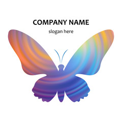 Abstract butterfly vector in the colors of the rainbow, sky, and dawn. Colorful creative logo, emblem, sign.