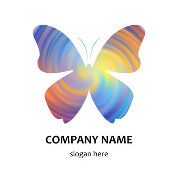 Abstract butterfly vector in the colors of the rainbow, sky, and dawn. Colorful creative logo, emblem, sign.