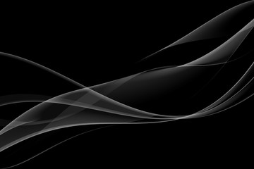 Futuristic, abstract translucent wavy and glowing lines on a black background. 