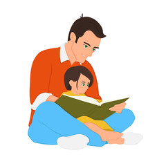Father is reading a book to his daughter.