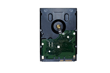 Fototapeta premium A isolated black hard drive with green circuit board
