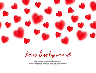 Love background of red hearts for Happy Valentines Day. A seamless border of realistic hearts. Vector illustration.