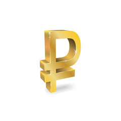 Fototapeta premium Ruble currency symbol, gold color isolated on a white background. Volumetric, 3d, vector image of the Russian ruble from metal. Icon, clipart, editable template for finance or economy sites