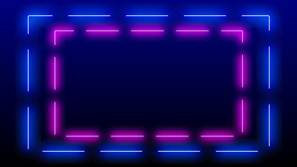 Neon light colorful blue pink square rectangle frame motion effect. Futuristic disco techno 3D loop...