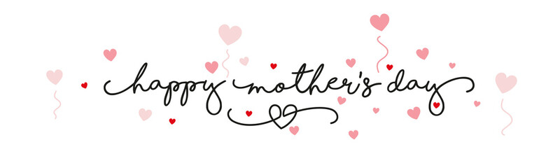 Happy Mother's Day pink handwritten typography lettering line design pink red hearts white background banner
