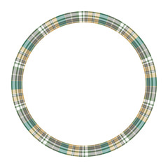 Round frame vector vintage pattern design template. Circle border designs plaid fabric texture. Scottish tartan background for collage art, gif card, handmade crafts.