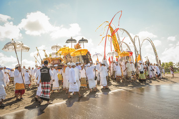 Sanur beach melasti ceremony 2015-03-18, Melasti is a Hindu Balinese purification ceremony and...