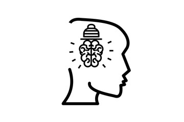 Brain creative idea Brain in light-bulb vector illustration Thin sign of innovation, solution, education icon.