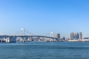 Fototapeta na wymiar ぐるり公園から見たレインボーブリッジと東京の街並み