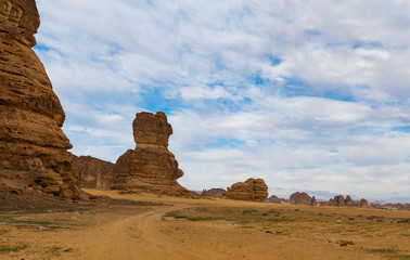 Fototapeta na wymiar Geological rock strata (outcrops) at the ancient oasis ﻿﻿of Al Ula, Saudi Arabia