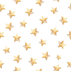 Obraz premium watercolor hand drawn yellow stars seamless pattern on white background. Can be used for fabric,textile,scrapbooking,baby shower invitations,nursery decor 