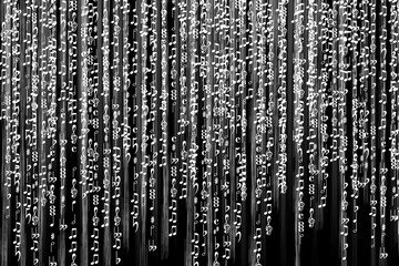 The stream of symbols of musical notes in the form of a matrix of binary computer code. Electronic, artificial music. Illustration.