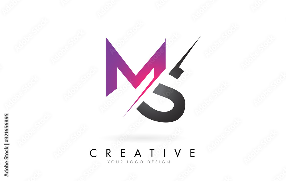 Wall mural MS M S Letter Logo with Color block Design and Creative Cut.