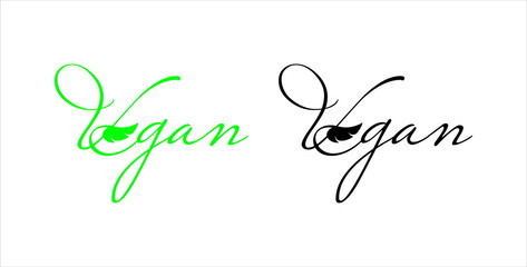 Green and black  leaf vegan logo inscription 